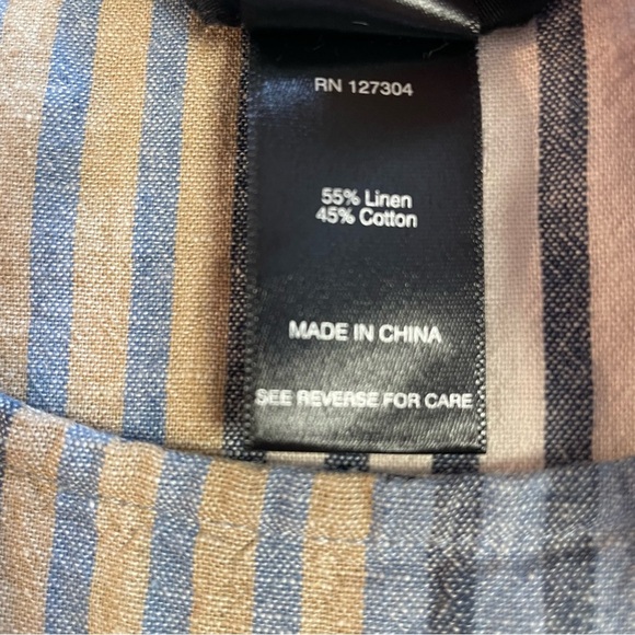 Ali Miles Asymmetrical Linen Blend Tunic Blouse Blue/Tan Striped Size PXL - Picture 7 of 11